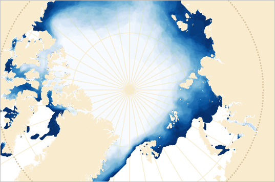 具有部分覆盖覆盖海冰数据和经纬网线的地图