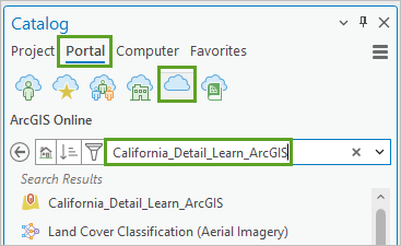 “目录”窗格中的 Portal 和 ArcGIS Online 选项卡