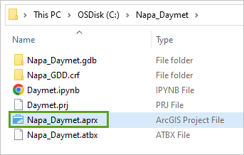 Napa_Daymet 文件夹中的 Napa_Daymet.aprx 文件