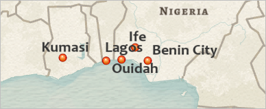 有五个标注的位置靠近点的非洲西部五个城市