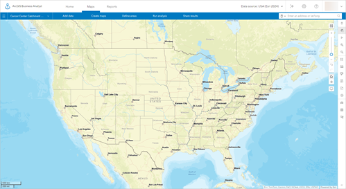 Business Analyst Web App 中的“地图”选项卡显示了空白工程