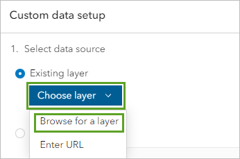 “自定义数据设置”窗格中“现有图层”的“浏览图层”
