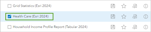 在“图库信息图表”选项卡中选中 Health Care (Esri 2024) 信息图表