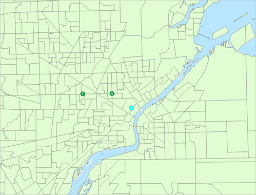 地图随即缩放到俄亥俄州托莱多并以其为中心。