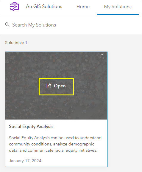 打开 Social Equity Analysis 解决方案