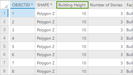 属性表中的 Building Height 字段