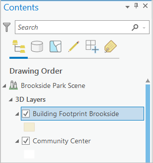 在“内容”窗格中选择 Building Footprint Brookside