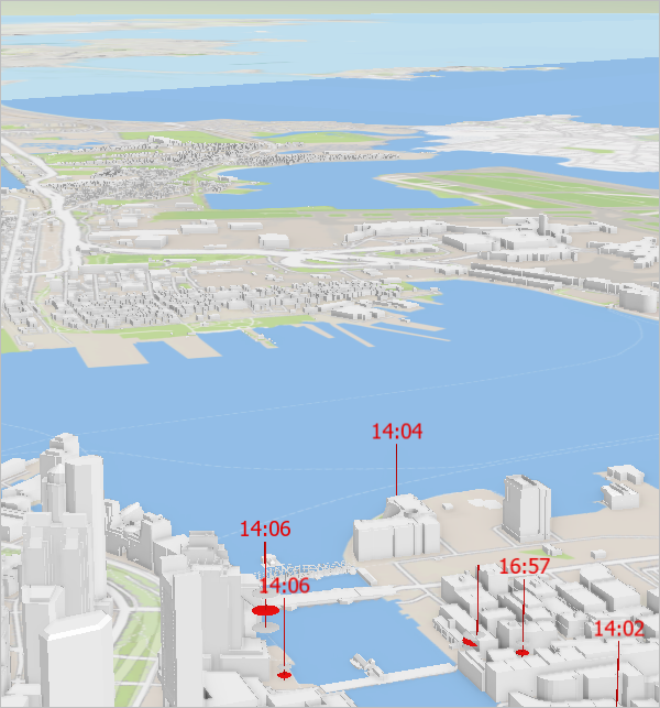 俯视波士顿港的地平线的倾斜视图