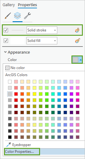 实线描边符号图层颜色的颜色属性选项