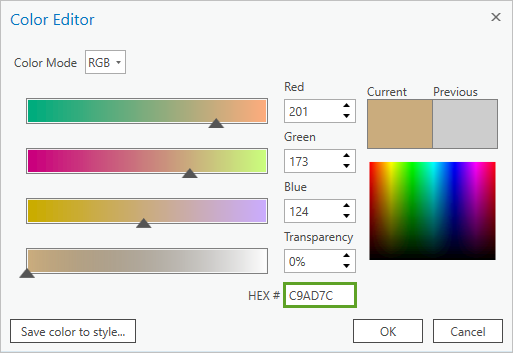 颜色编辑器窗口中的自定义 HEX #