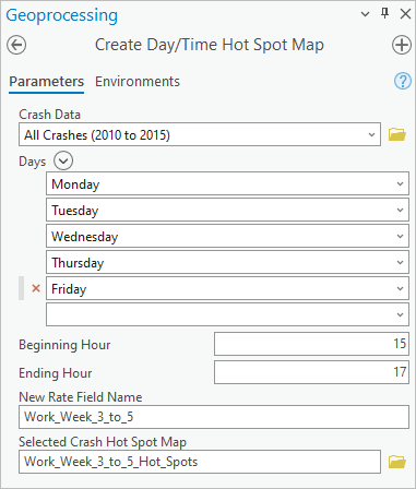 “创建日期/时间热点地图”模型的参数