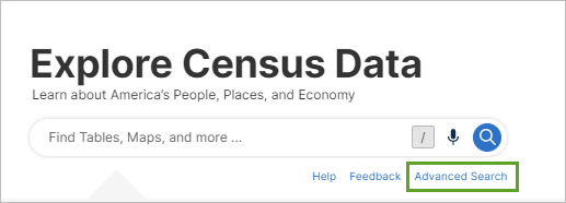 探索人口普查数据页面上的高级搜索