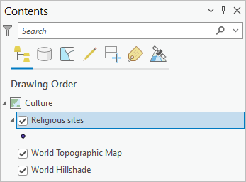 “内容”窗格中的 Religious sites 处于选中状态