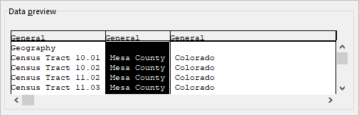 数据预览中的 Mesa County 列
