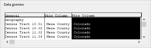 Mesa County 和 Colorado 列的“跳过列”标题
