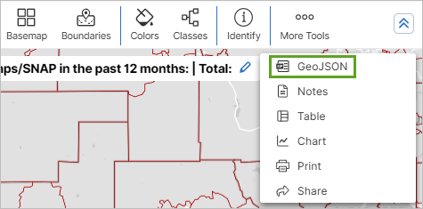 “更多工具”菜单中的 GeoJSON 选项