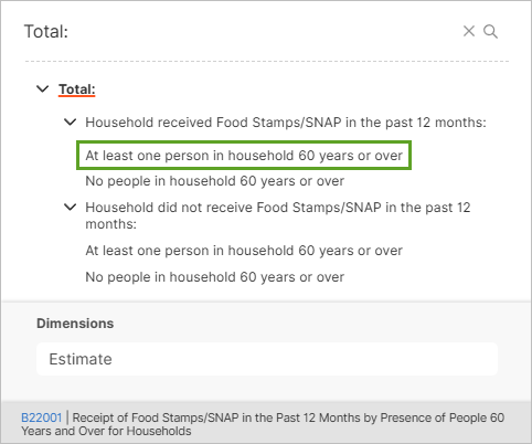 At least one person in household 60 years or over 选项