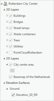 构成 Rotterdam City Center 场景的图层。