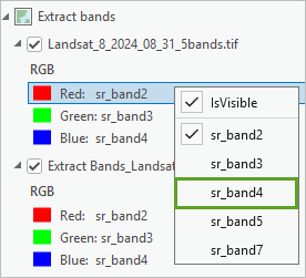 突出显示 sr_band4 的波段菜单