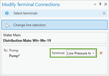 在修改终端连接窗格中将终止终端设置为 Low Pressure In