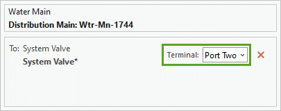 在“修改终端连接”窗格中，将“终止终端”设置为 Port Two。