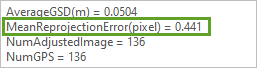 值为 0.441 的 MeanReprojectionError(pixel)