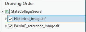 将 Historical_image.tif 图层拖动到参考图像上方。