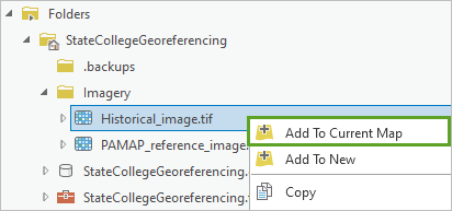 将 Historical_image.tiff 文件添加至地图。
