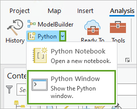 在“分析”选项卡上选择 Python 窗口