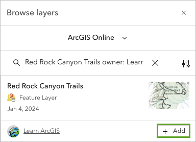 Red Rock Canyon Trails 图层的“添加”按钮