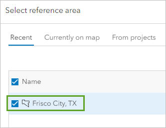 选择 Frisco City, TX 作为参考区域。