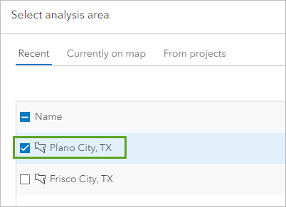 选择 Plano City, TX 作为分析区域。