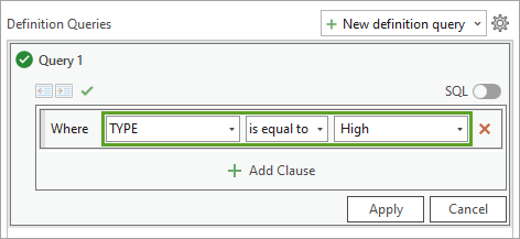 Type is equal to High 查询