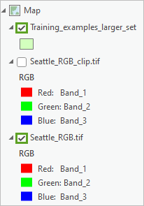 Training_examples_larger_set 和 Seattle_RGB.tif 图层已再次打开