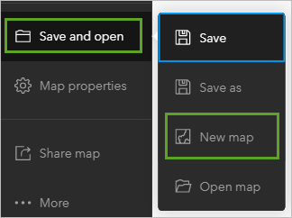 “保存并打开”菜单上的“新地图”