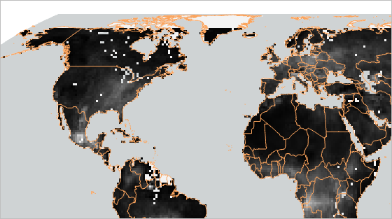 World Countries (Generalized) 图层具有透明度且无颜色填充，因此栅格图层在其下方可见