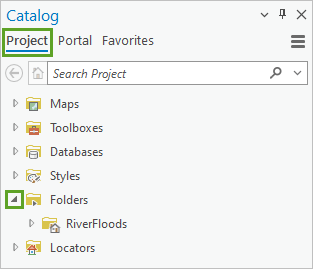 “目录”窗格中的“工程”选项卡和展开的 Folders 文件夹