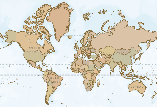 包含国家/地区边界的世界地图