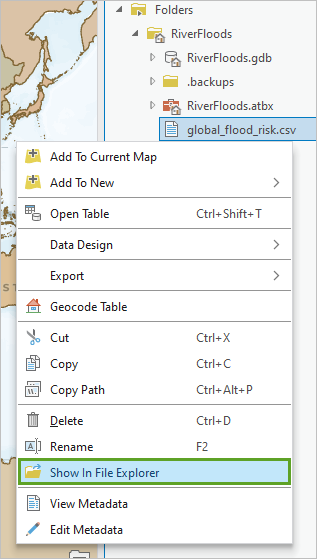 global_flood_risk.csv 数据快捷菜单中的“在文件资源管理器中显示”