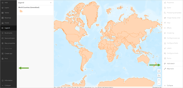 Map Viewer 中的垂直工具栏