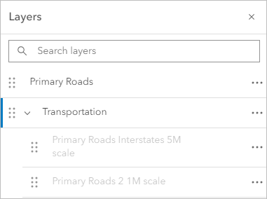 图层窗格中的 Primary Roads 图层