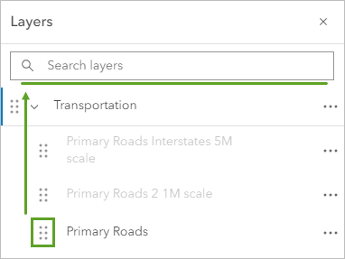 将 Primary Roads 图层拖出图层组。