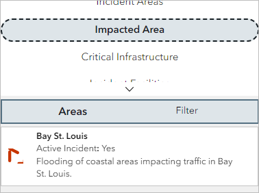 “区域”列表中的 Bay St. Louis 受影响区域