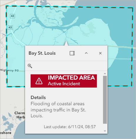 地图上选定的 Bay St. Louis 受影响区域