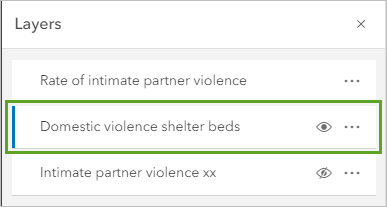 选择 Domestic violence shelter beds 图层。