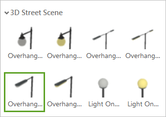 在“3D 街道场景”中选择“悬臂式街道”符号