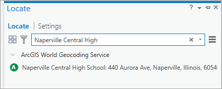 在“定位”窗格的搜索框中键入 Naperville Central High