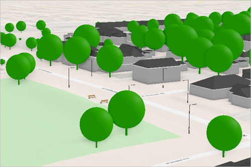 以 3D 形式显示的行道树要素