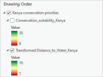 “内容”窗格中变换后的 Distance_to_Water_Kenya