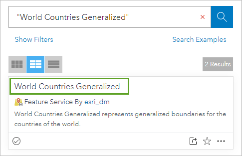 结果中的 World Countries Generalized